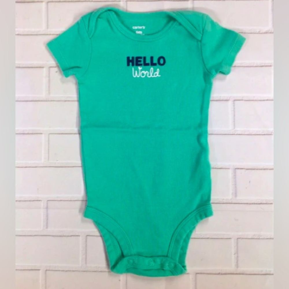 Carter’s 'Hello World' Infant Bodysuit, Green, 9 Months.